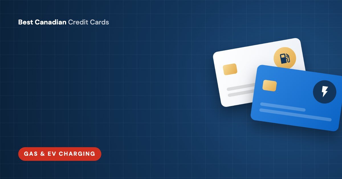 Illustration of two credit cards with a fuel pump and an EV charging bolt